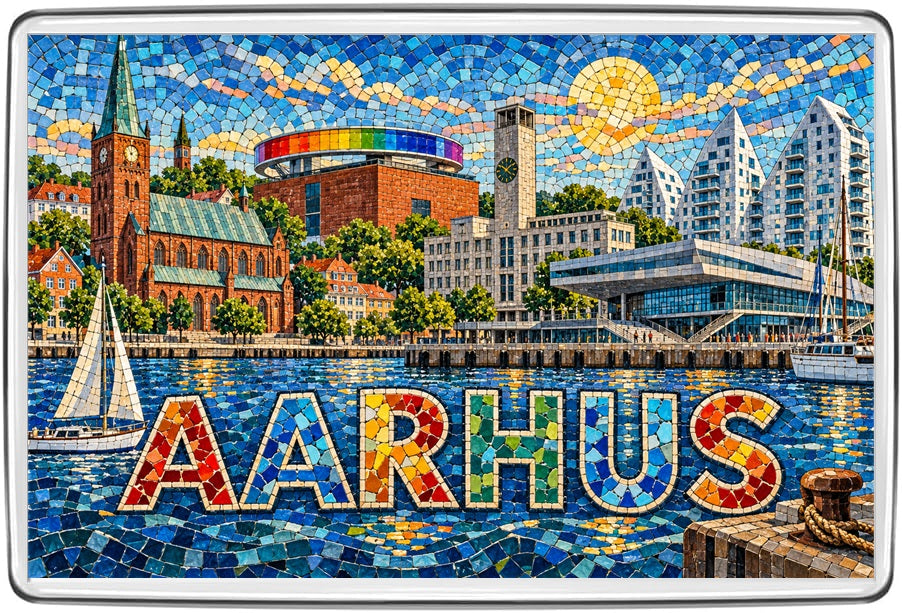 Aarhus colourful mosaic fridge magnet travel souvenir
