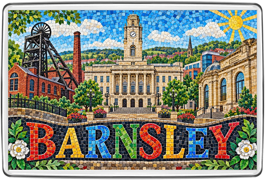 Barnsley colourful mosaic artwork fridge magnet