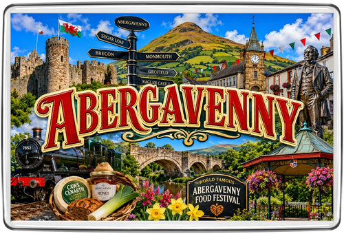 Abergavenny Wales Illustrated Souvenir Fridge Magnet – Sugar Loaf & Castle