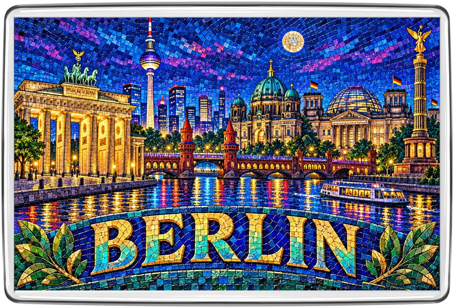 Berlin Neon mosaic fridge magnet, colourful destination souvenir