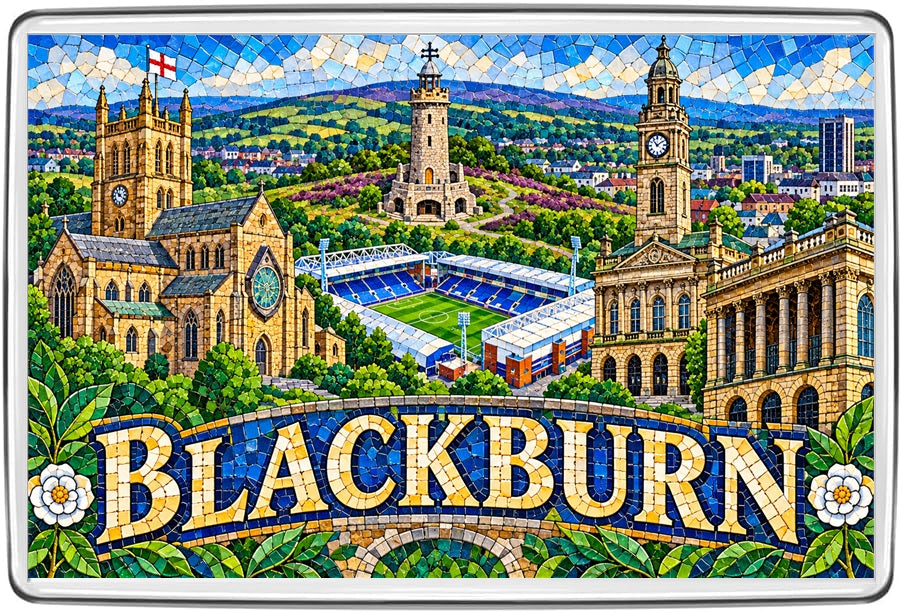 Blackburn colourful mosaic fridge magnet travel souvenir artwork