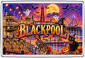 Blackpool Halloween fridge magnet with Blackpool Tower, tram, pier, big wheel, seaside donkey, ghosts and pumpkins
