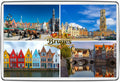 Bruges heritage photo collage acrylic fridge magnet featuring four destination photographs