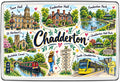 Chadderton Greater Manchester illustrated map magnet with Town Hall, Foxdenton Hall, Foxdenton Park, Rochdale Canal and South Chadderton tram