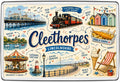 Cleethorpes Lincolnshire illustrated map fridge magnet featuring Cleethorpes Pier, Coast Light Railway, beach huts and promenade