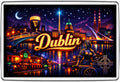 Dublin Ireland neon night magnet featuring Ha'penny and Samuel Beckett bridges, Guinness, Molly Malone and Poolbeg chimneys