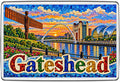 Gateshead mosaic fridge magnet with Angel of the North, Gateshead Millennium Bridge, BALTIC and Glasshouse International Centre