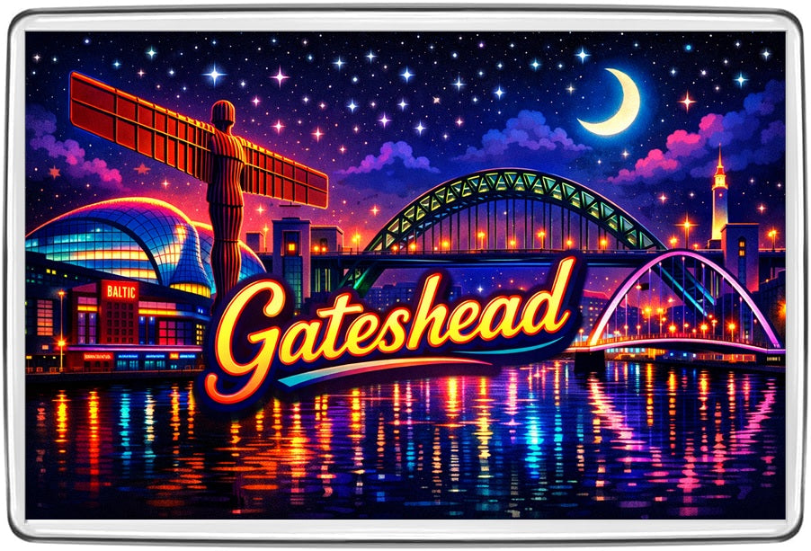 Gateshead neon-style illustrated travel souvenir fridge magnet
