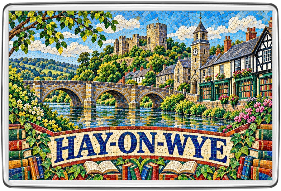 Hay-on-Wye colourful mosaic fridge magnet travel souvenir