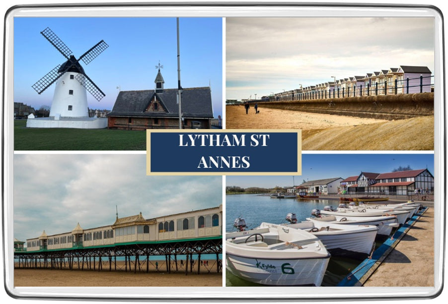 Lytham St Annes classic photo collage acrylic fridge magnet featuring four destination photographs