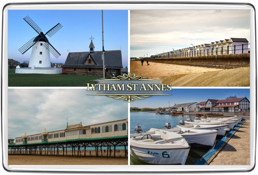 Lytham St Annes heritage photo collage acrylic fridge magnet featuring four destination photographs
