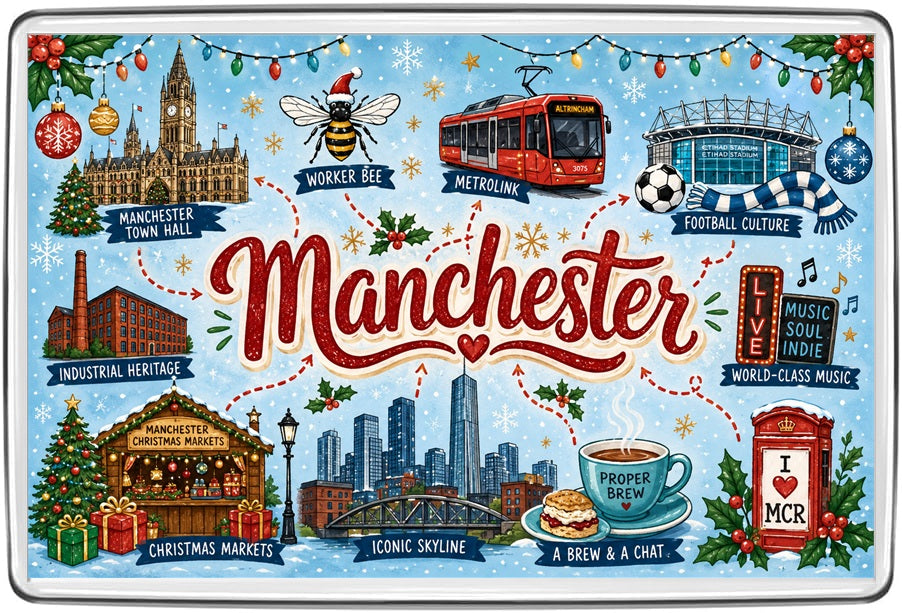 Manchester Christmas Map Etihad festive magnet design