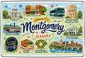 Montgomery Alabama illustrated map fridge magnet with Alabama State Capitol, Dexter Avenue, Civil Rights memorial and riverfront