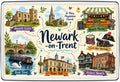 Newark-on-Trent illustrated map fridge magnet featuring colourful local landmarks, scenery and heritage