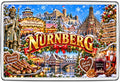 Nuremberg Christmas collage magnet featuring Christkindlesmarkt, Imperial Castle, Frauenkirche, bratwurst and mulled wine