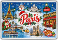 Paris Christmas illustrated map magnet with Eiffel Tower, Sacré-Cœur, Notre-Dame, River Seine, café and pastries