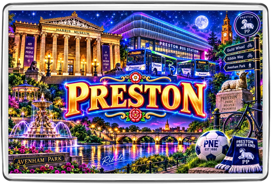 Preston colourful neon illustrated acrylic fridge magnet