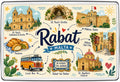 Rabat Malta illustrated map fridge magnet featuring St Paul's Grotto, Mdina Gate, Maltese churches, local bus and pastizzi