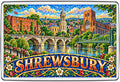 Shrewsbury Shropshire mosaic fridge magnet with castle historic church River Severn and bridges
