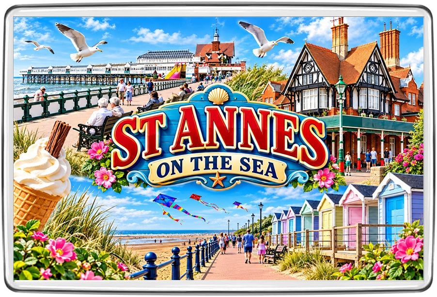 St Annes-on-the-Sea illustrated souvenir illustrated acrylic travel souvenir fridge magnet