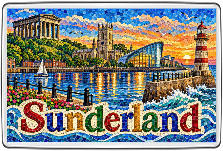 Sunderland mosaic fridge magnet artwork, colourful travel souvenir