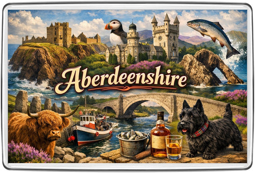 Aberdeenshire illustrated vintage lettering travel souvenir fridge magnet