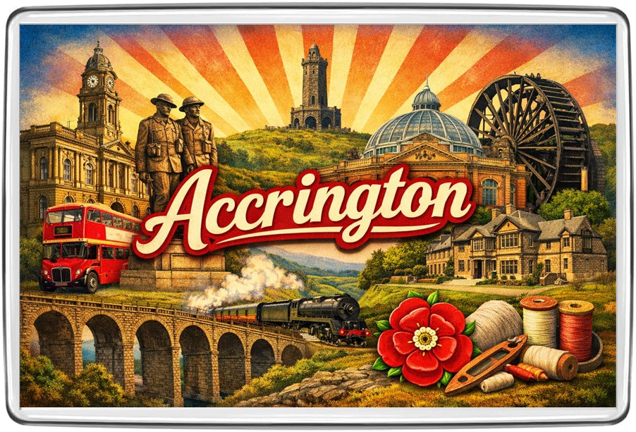 Accrington vintage lettering collage fridge magnet - illustrated travel souvenir artwork