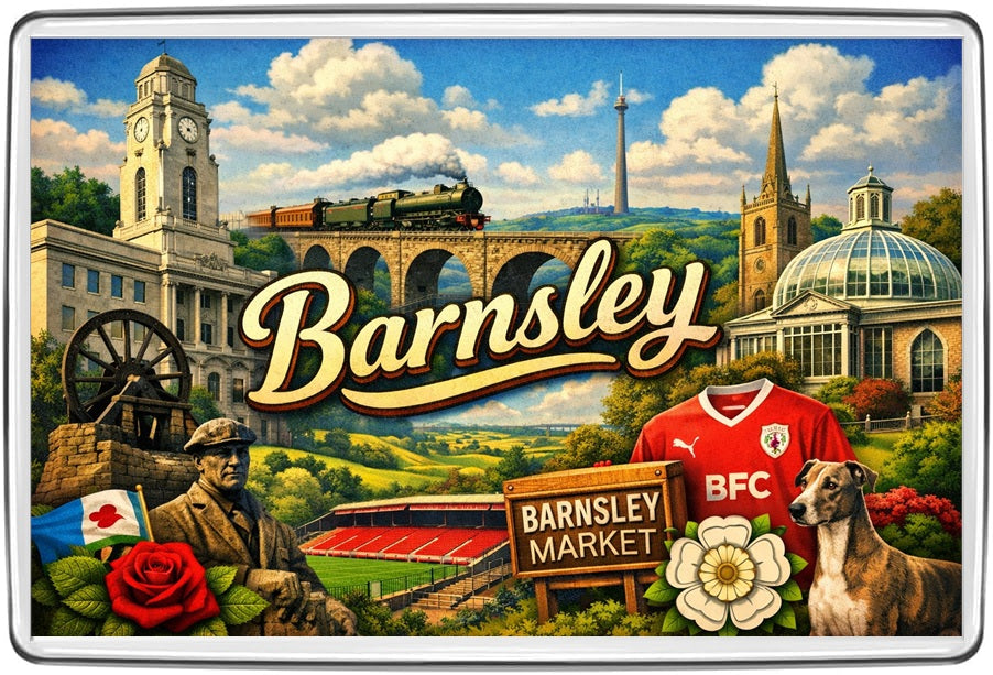 Barnsley vintage lettering collage fridge magnet - illustrated travel souvenir artwork