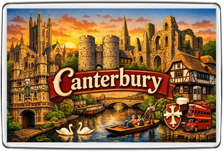 Canterbury vintage lettering collage fridge magnet - illustrated souvenir artwork