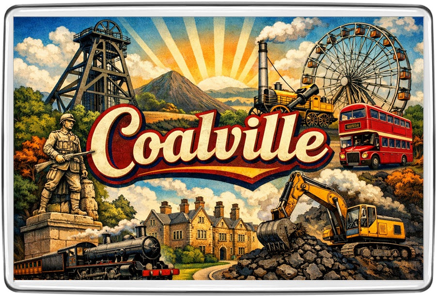 Coalville vintage lettering collage acrylic fridge magnet