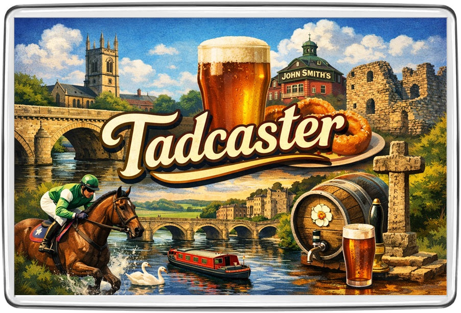 Tadcaster vintage lettering collage illustrated travel souvenir fridge magnet