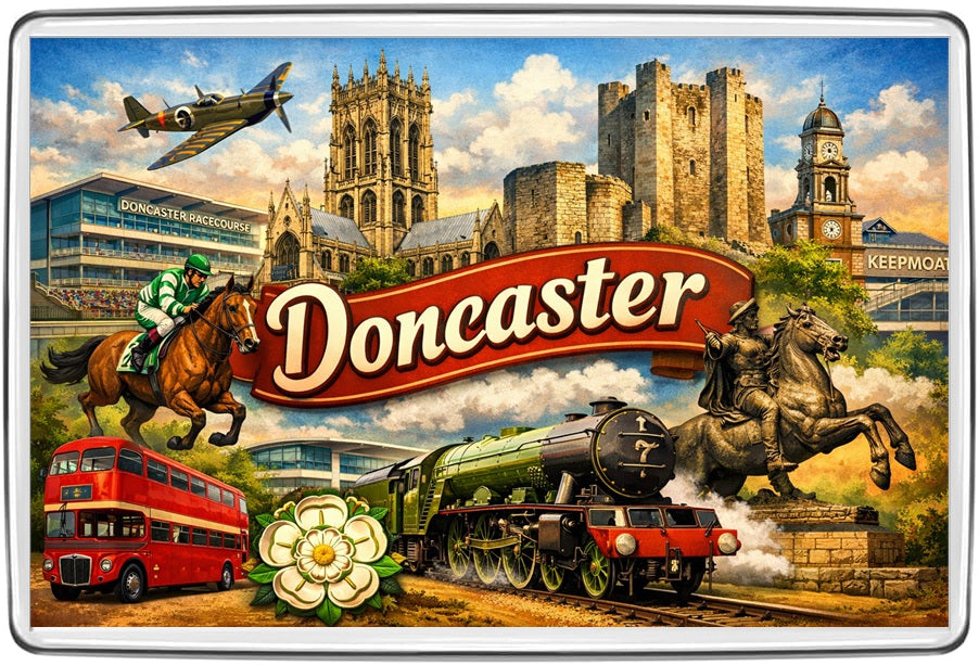 Doncaster vintage lettering collage fridge magnet artwork
