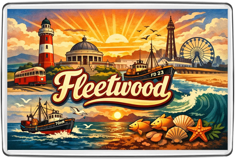 Fleetwood vintage lettering collage landscape fridge magnet