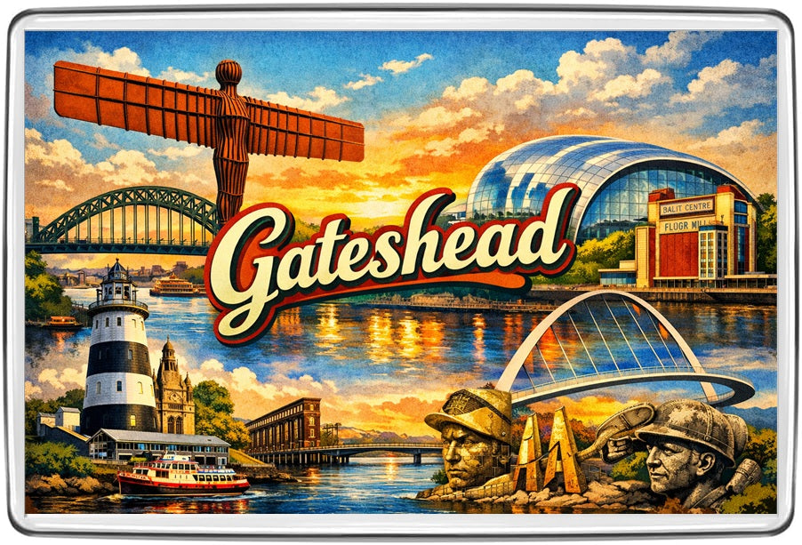 Gateshead Tyne and Wear Vintage Lettering Collage Fridge Magnet | Tyne Gift artwork