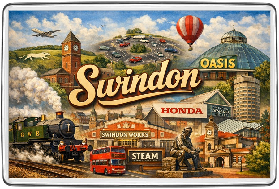 Swindon vintage lettering collage fridge magnet artwork