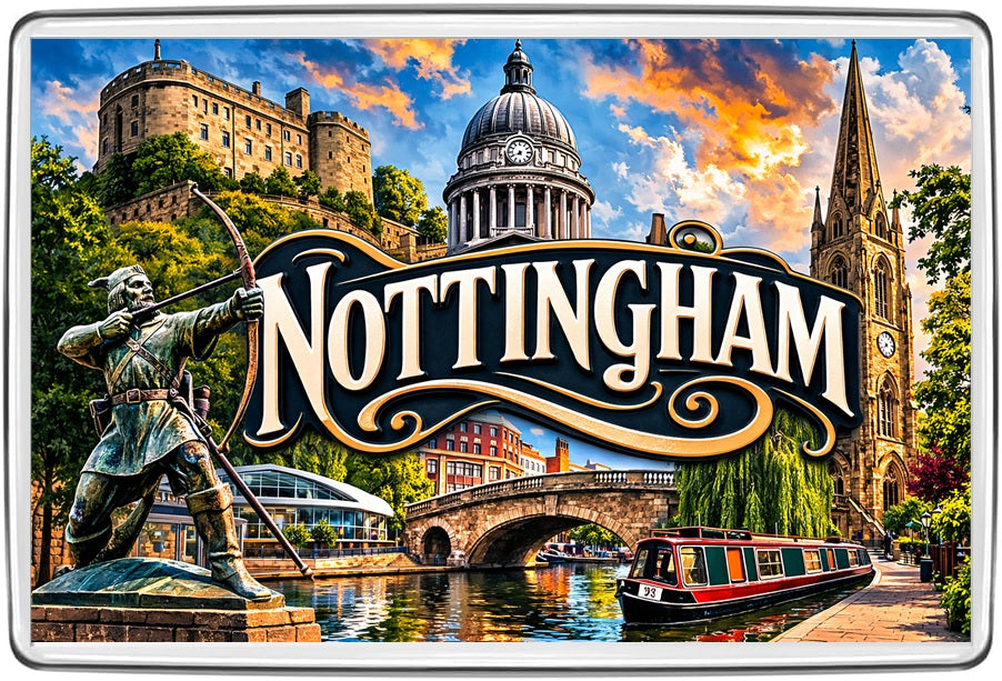 Nottingham Robin Hood vintage lettering collage souvenir fridge magnet