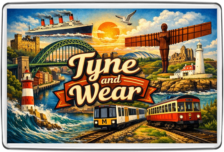 Tyne and Wear vintage lettering collage fridge magnet
