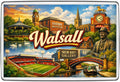 Walsall West Midlands vintage lettering collage magnet with Leather Museum, New Art Gallery and stadium