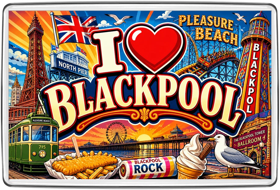 I Love Blackpool illustrated travel fridge magnet artwork