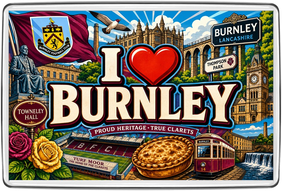 I Love Burnley illustrated travel fridge magnet artwork