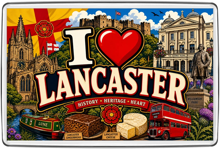 I Love Lancaster illustrated travel fridge magnet artwork