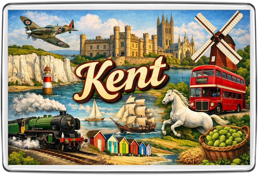Kent vintage lettering collage souvenir fridge magnet