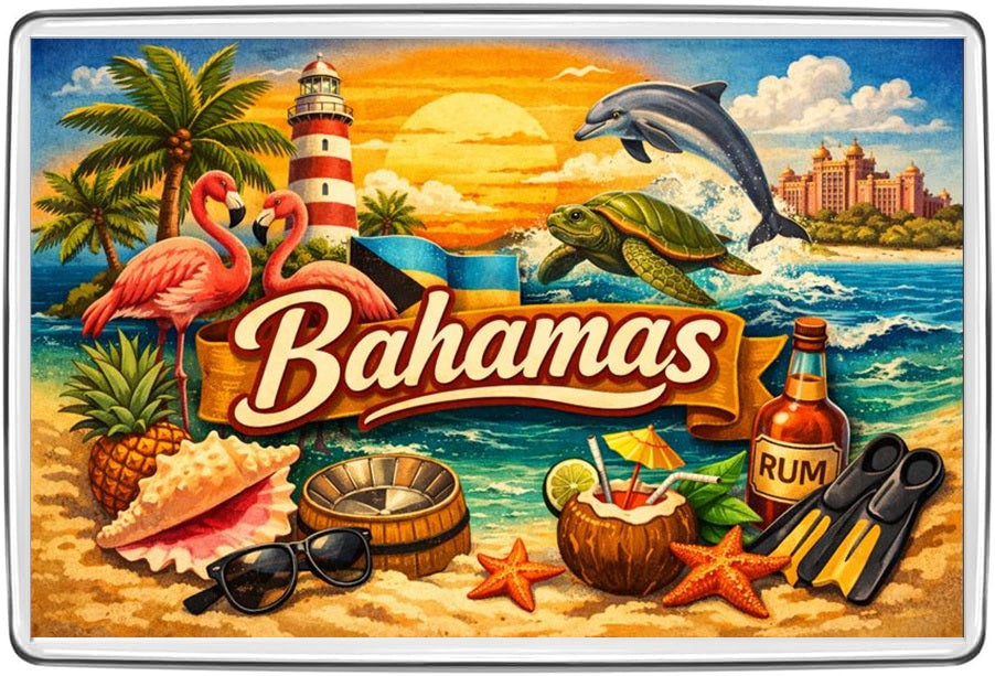 Bahamas vintage lettering collage 70 x 45 mm fridge magnet
