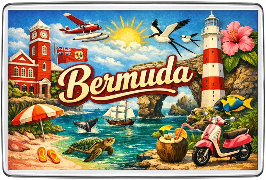Bermuda vintage lettering collage 70 x 45 mm fridge magnet