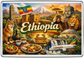 Ethiopia vintage lettering collage fridge magnet, illustrated travel souvenir