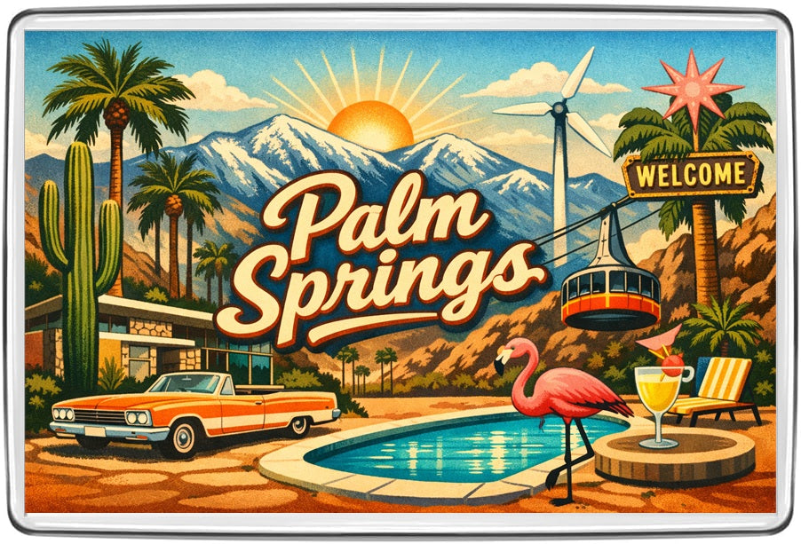 Palm Springs, California vintage lettering souvenir fridge magnet artwork