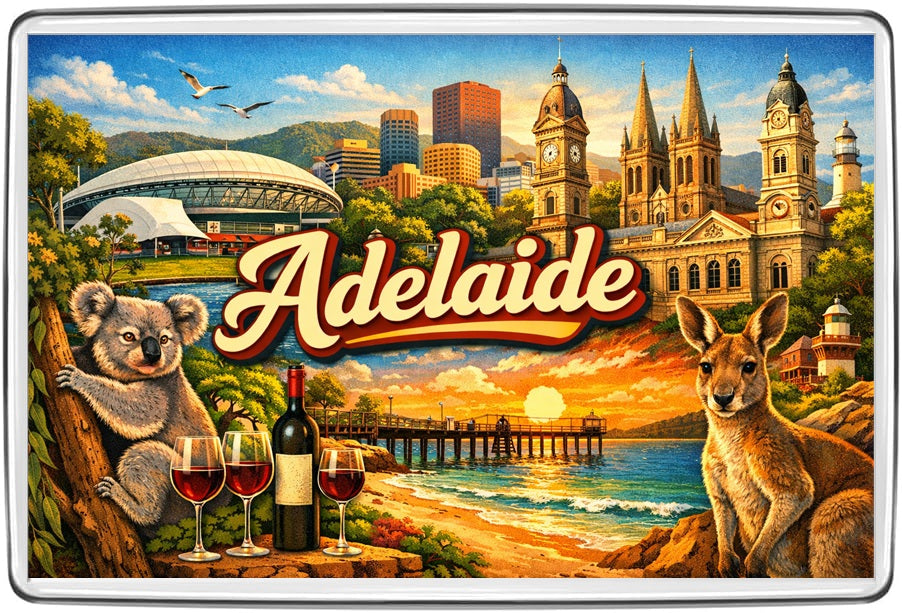 Adelaide South Australia vintage lettering collage souvenir fridge magnet