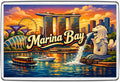 Marina Bay Singapore fridge magnet with Marina Bay Sands, Merlion, Supertrees and Singapore Flyer