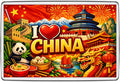 China I Love destination illustrated 70 × 45 mm acrylic fridge magnet