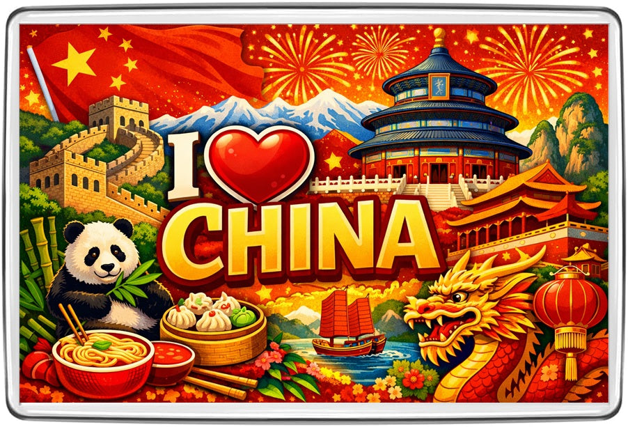 China I Love destination illustrated 70 × 45 mm acrylic fridge magnet